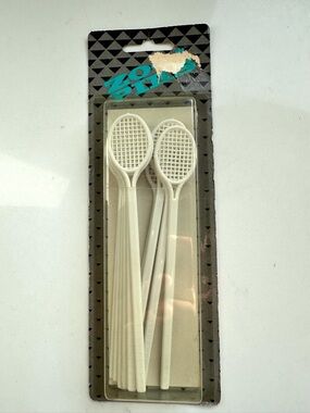 Vintage 1990 NOS Zoo Picks White Tennis Rackets Swizzle Stir Sticks